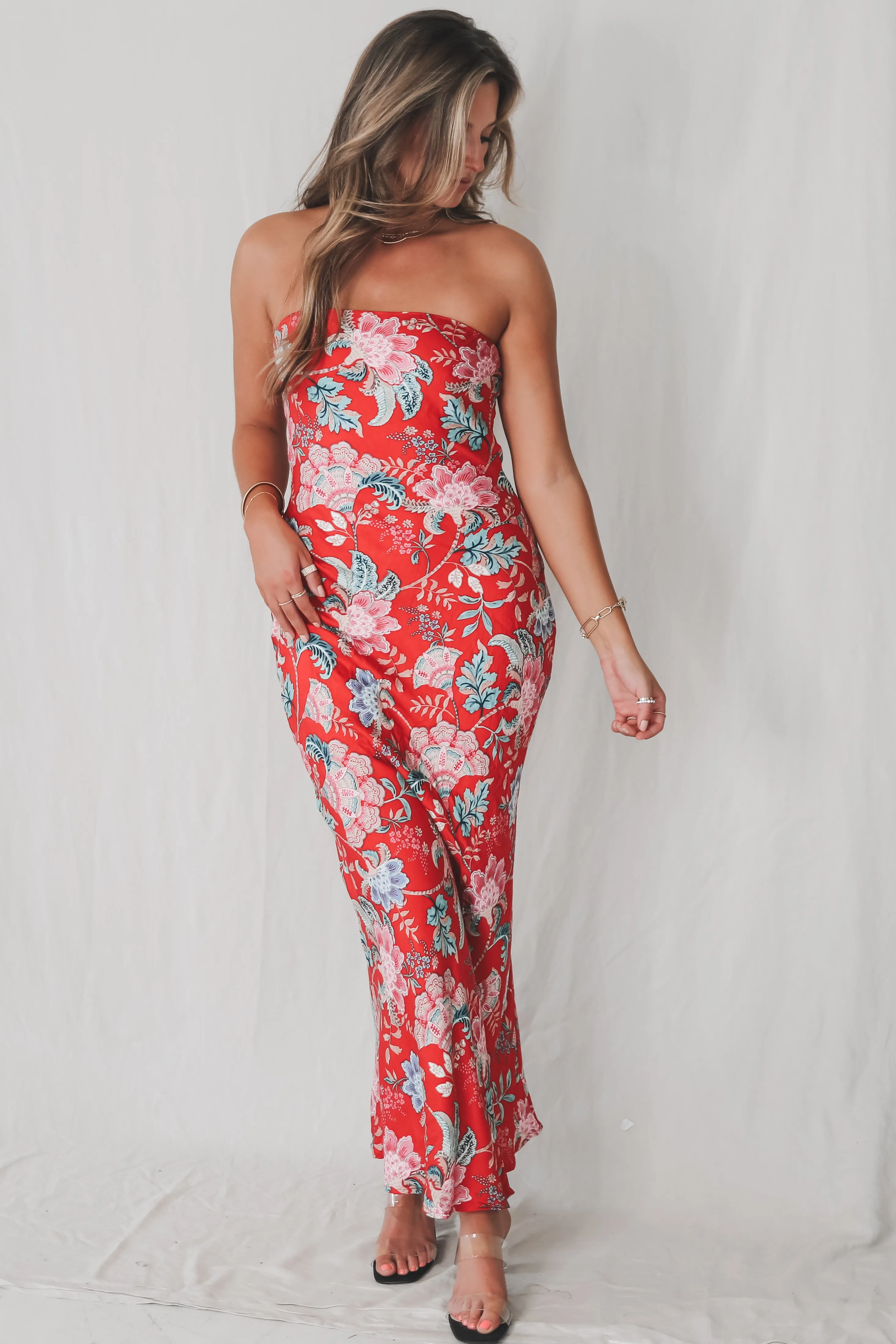 A Sweet Evening Floral Strapless Maxi