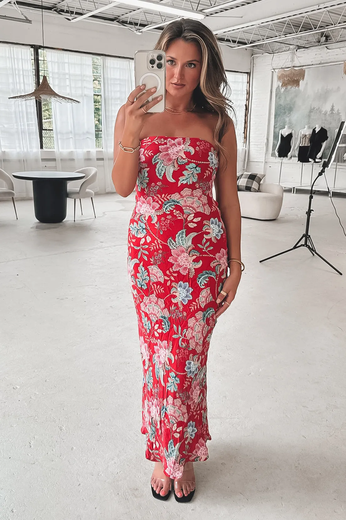 A Sweet Evening Floral Strapless Maxi