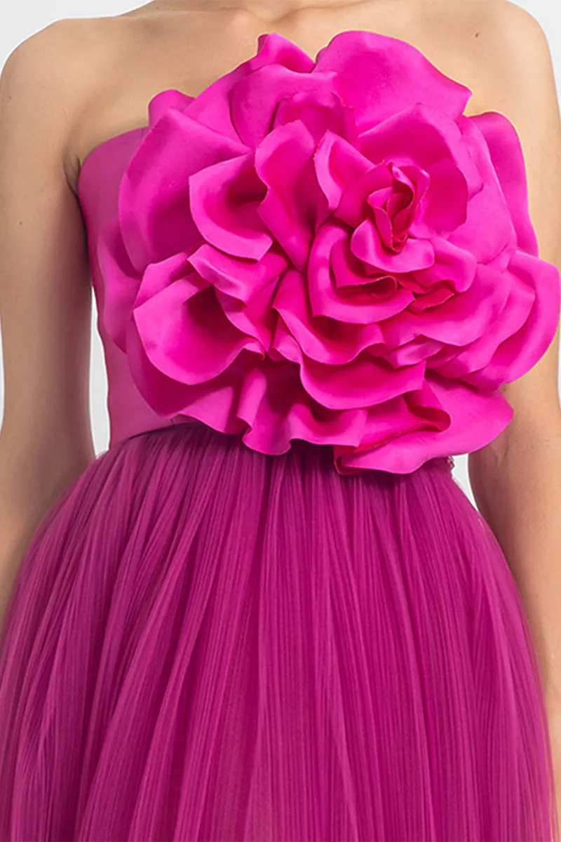 Adrianna 3D Flower Strapless Evening Dress