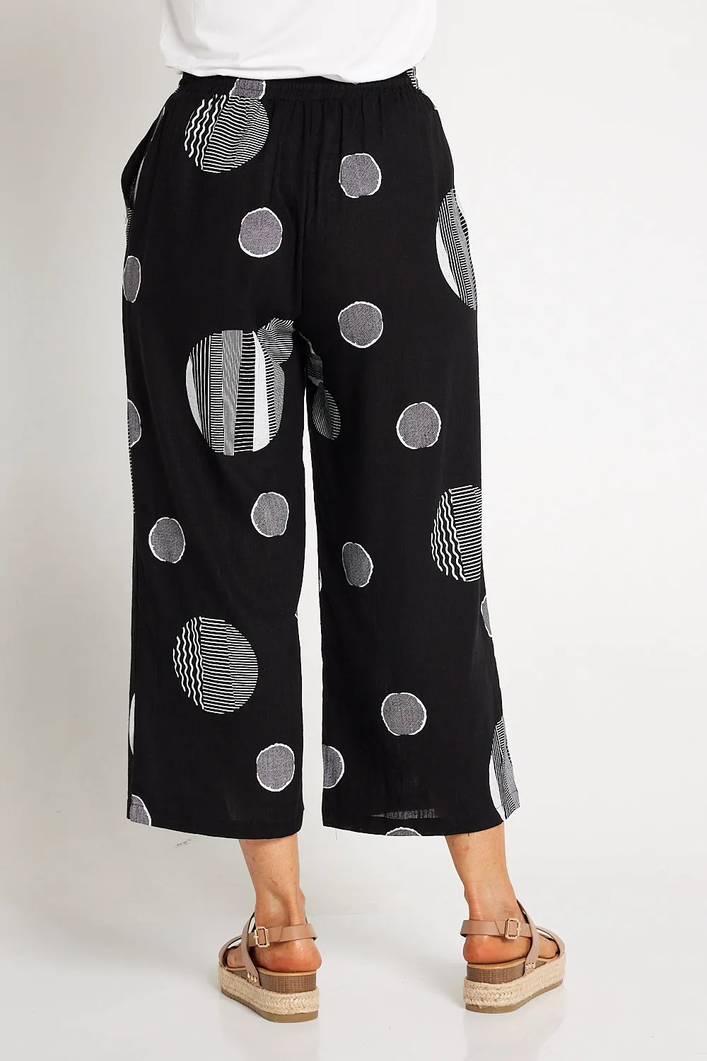 Aiko Linen Pants - Black Circle Print