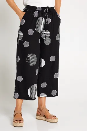 Aiko Linen Pants - Black Circle Print