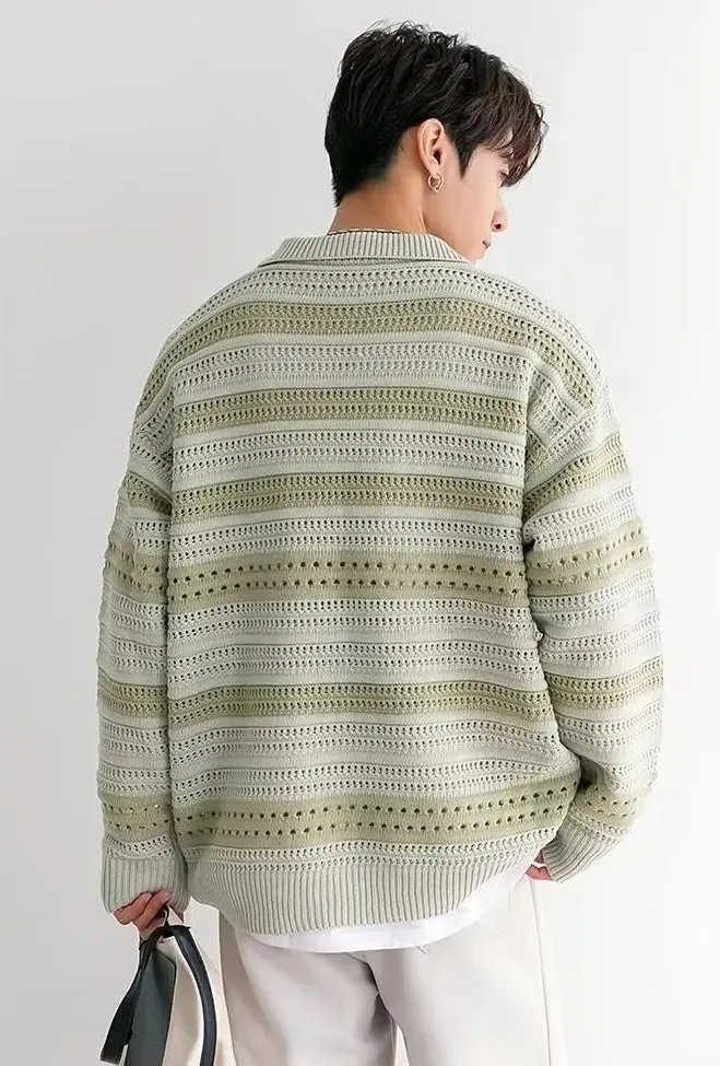 American-style Lazy Striped Design Blouse Loose Men's Vintage Sweater