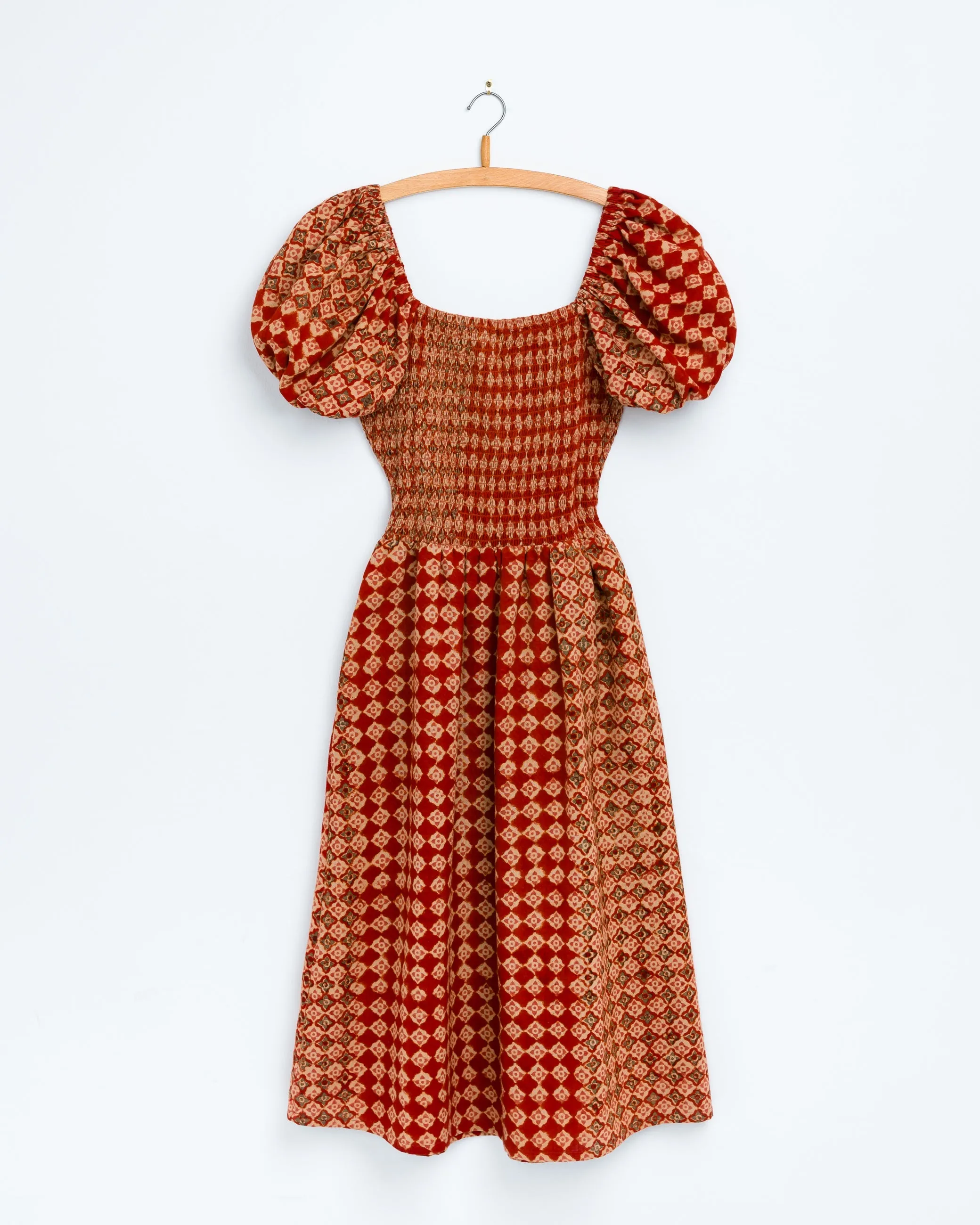 Anika Dress in Engineered Tile Print Madder