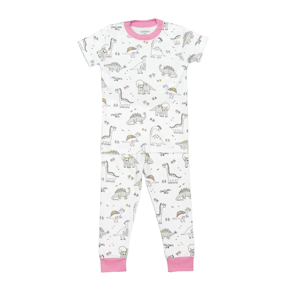 Baby Noomie Short Sleeve w/ Pants PJ Set - Rainbow Dinos