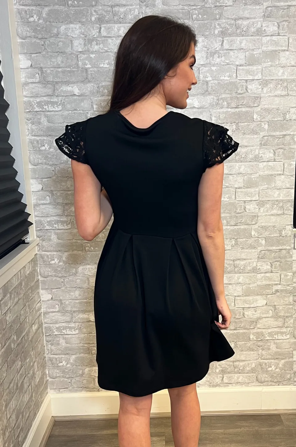 Black Lace Nursing Dress- Flutter Short Sleeve