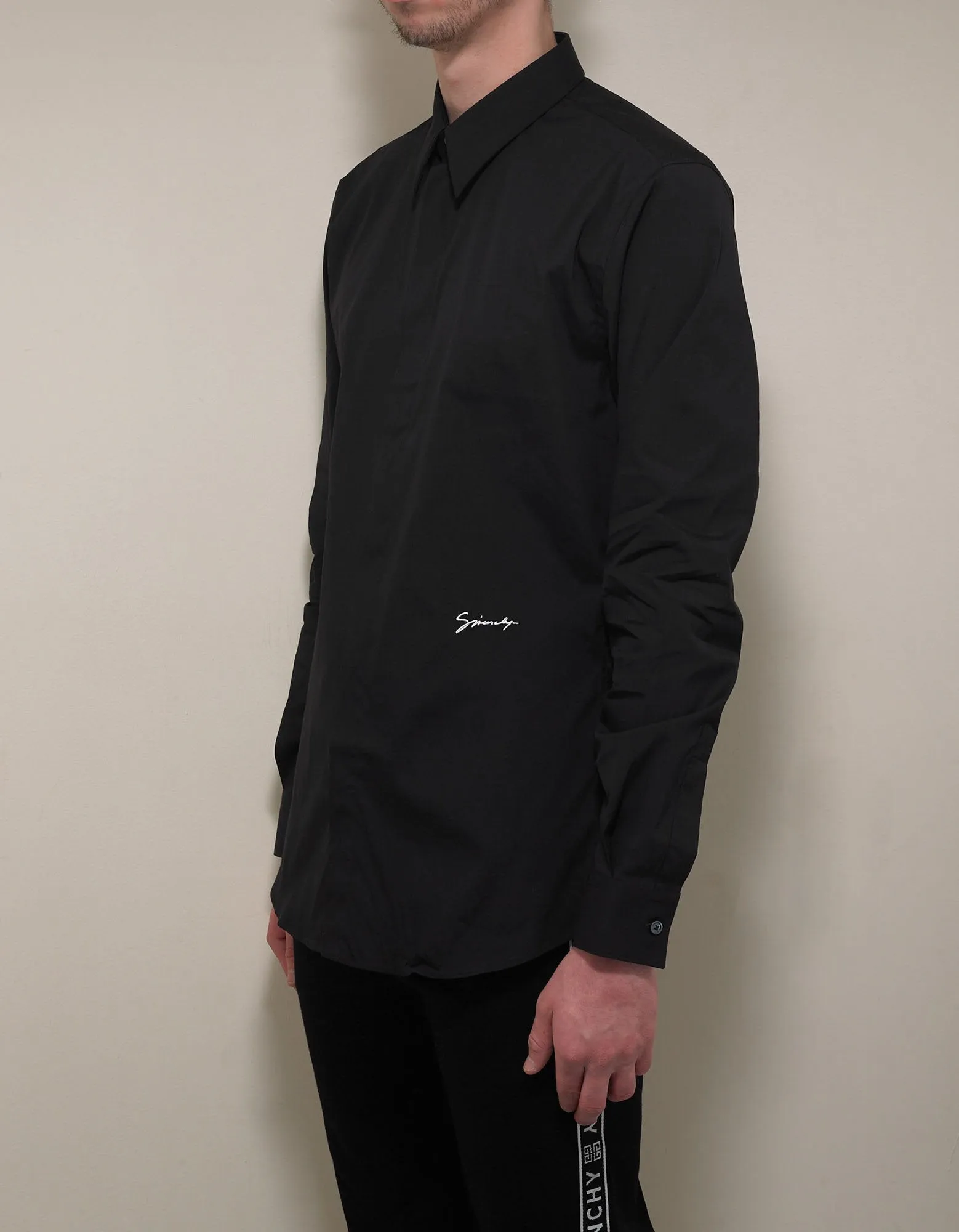 Black Logo Signature Stretch-Cotton Shirt