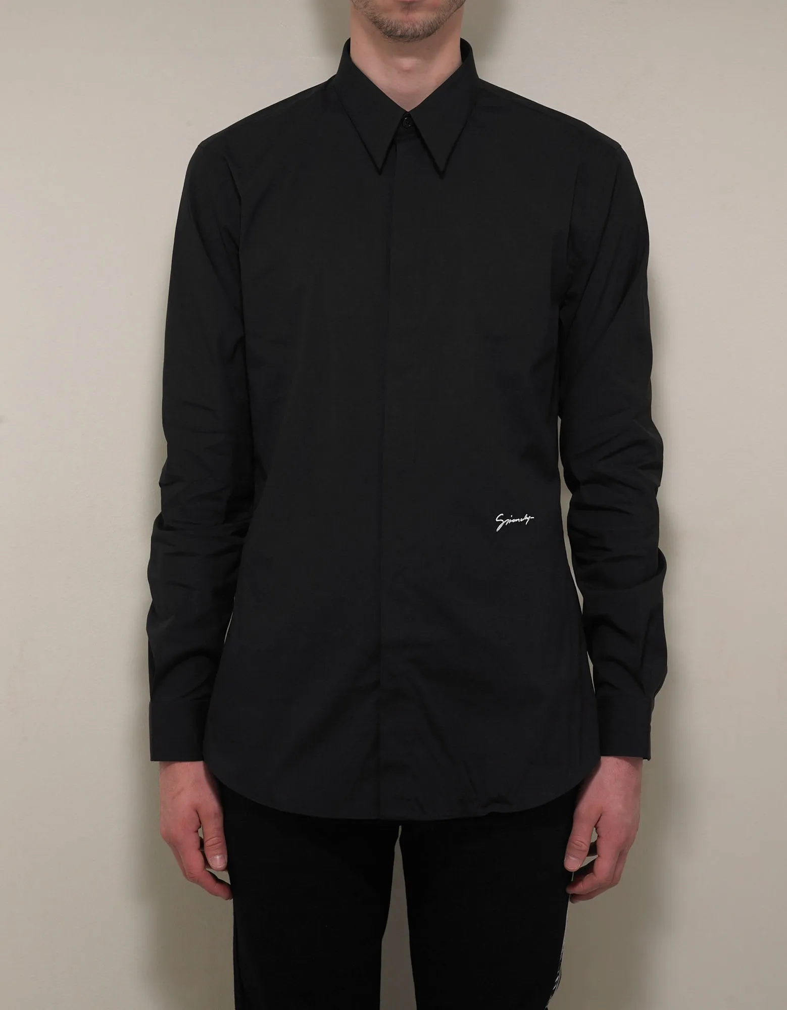 Black Logo Signature Stretch-Cotton Shirt