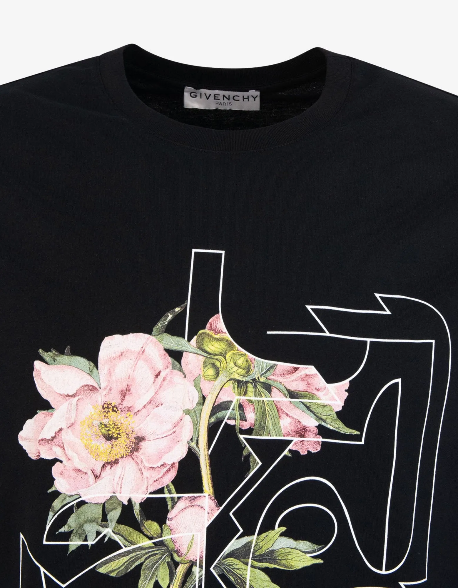 Black Peony Print T-Shirt -