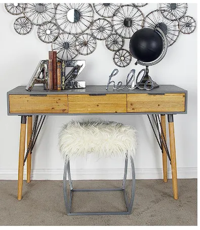 BROWN WOOD 3 DRAWERS CONSOLE TABLE, 48" X 16" X 30"