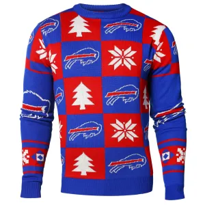 Buffalo Bills NFL Forever Collectibles Red & Blue Knit Patches Ugly Sweater