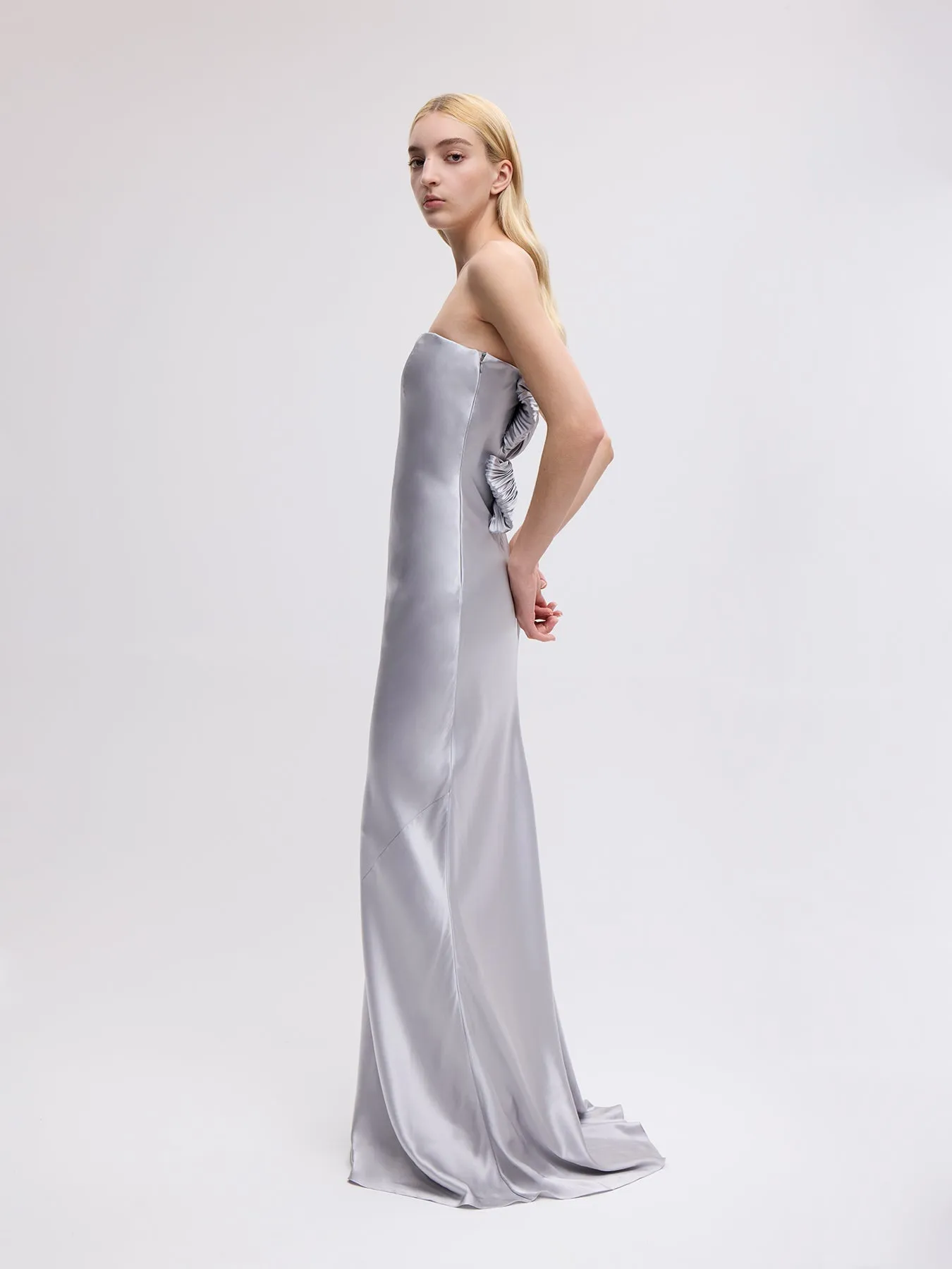 Bustier Gown with Bows in Silver