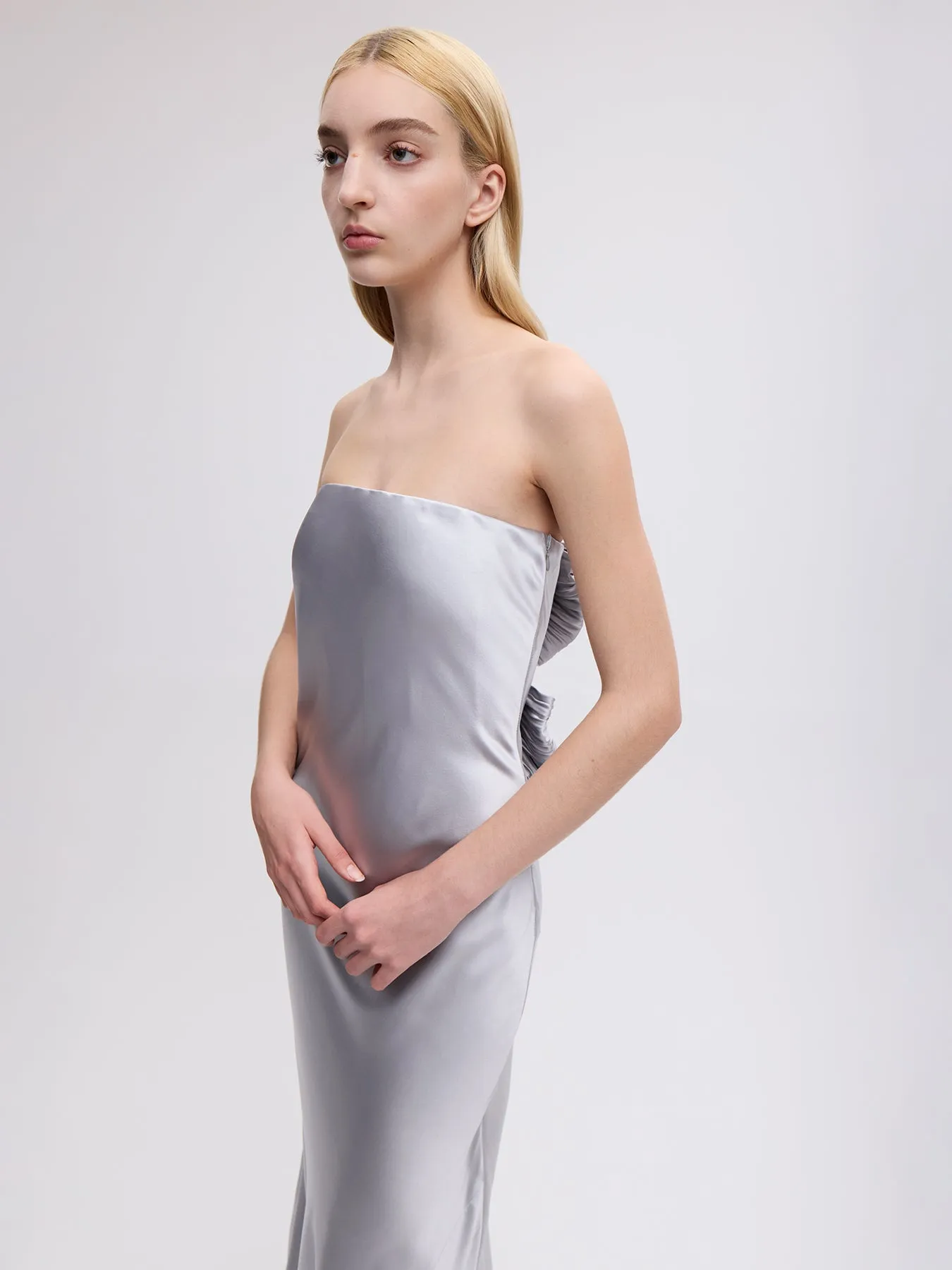 Bustier Gown with Bows in Silver