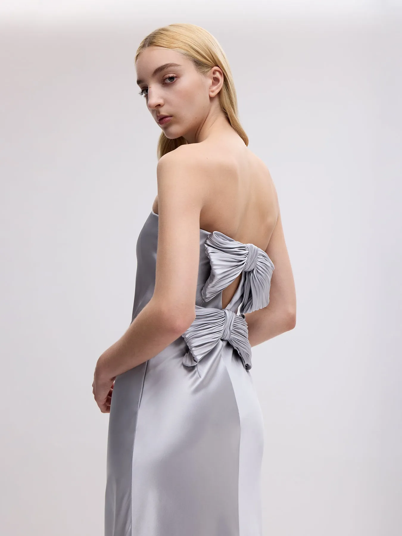 Bustier Gown with Bows in Silver