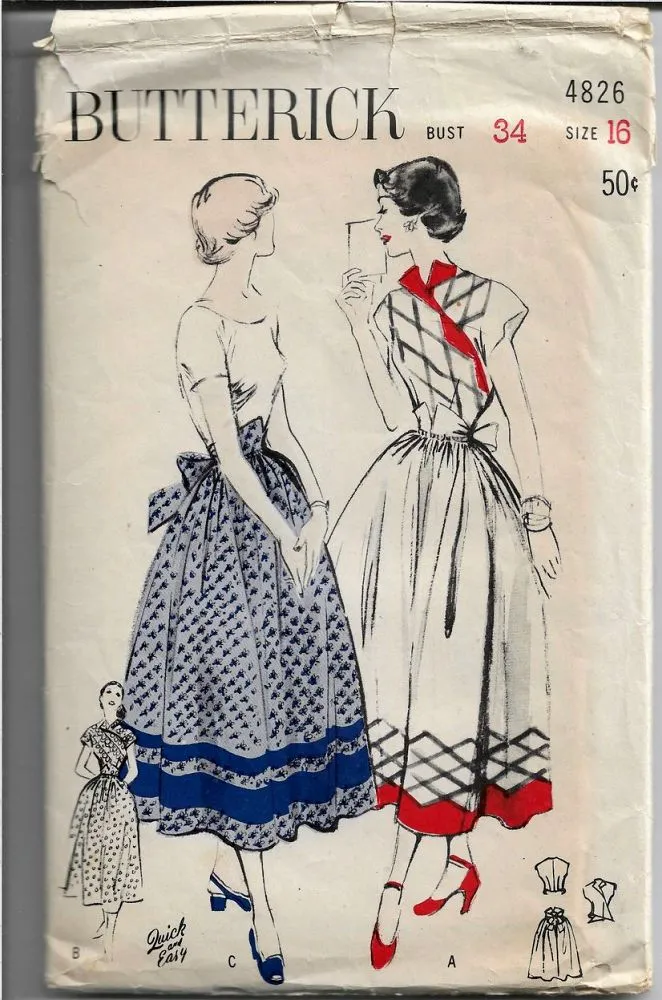 Butterick 4826 Ladies Dress Apron Vintage Sewing Pattern 1940s