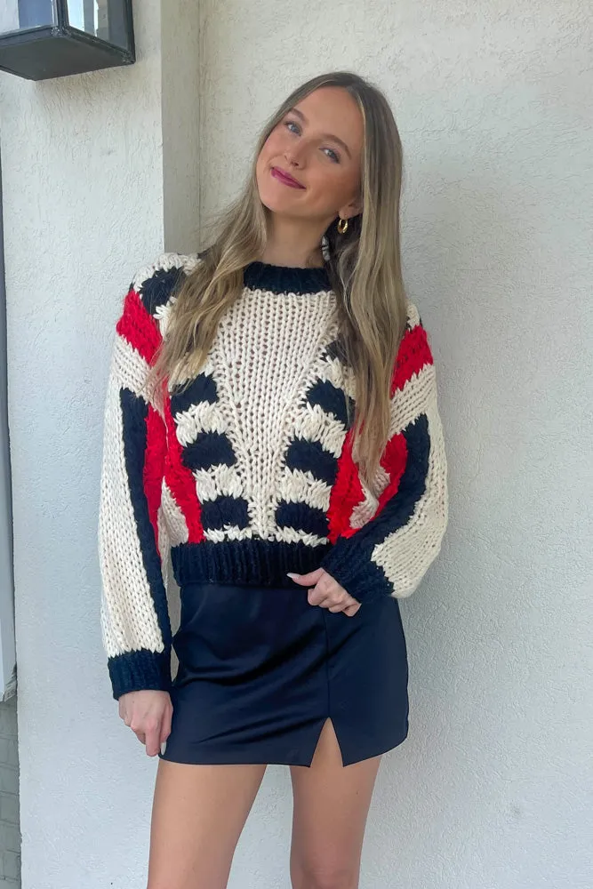 Chunky Knit Handmade Sweater-Black/Red/Cream