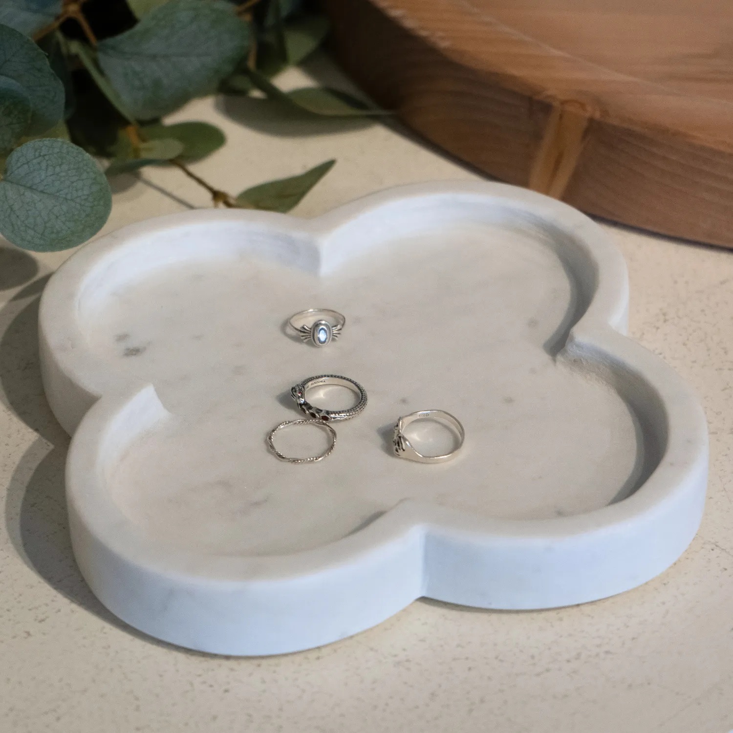 Clover White Marble Trinket Tray