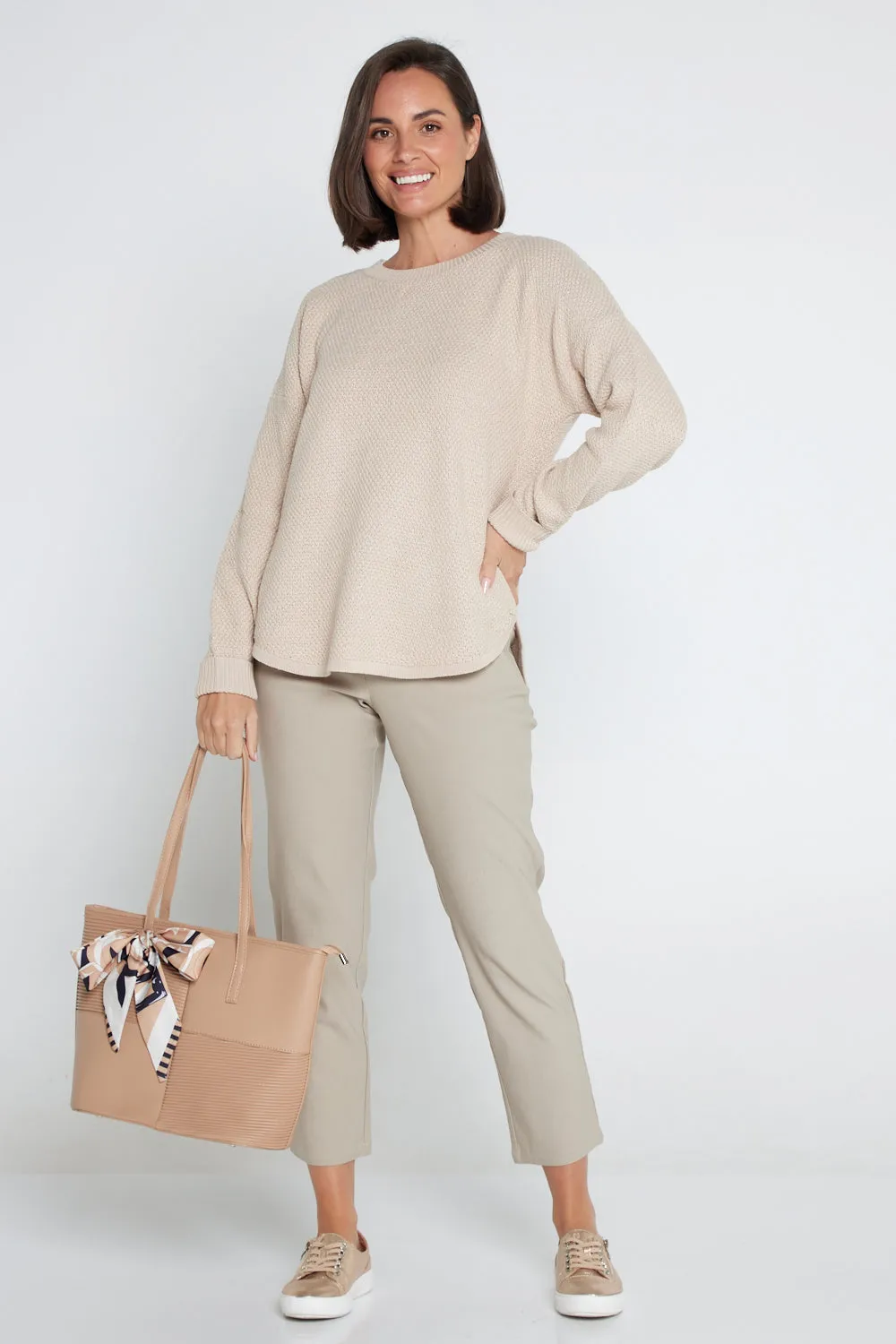 Dana Bengaline Capri Pants - Beige