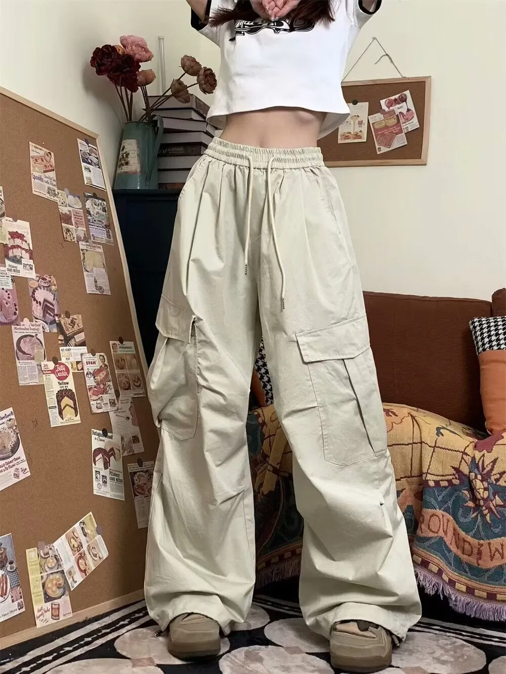 Girlary business casual outfits for women Spring and Summer Overalls Thin Casual Straight Pants Men's and Women's 2024 New Wide-Leg Pants Fashionable Loose Ice Silk Trousers