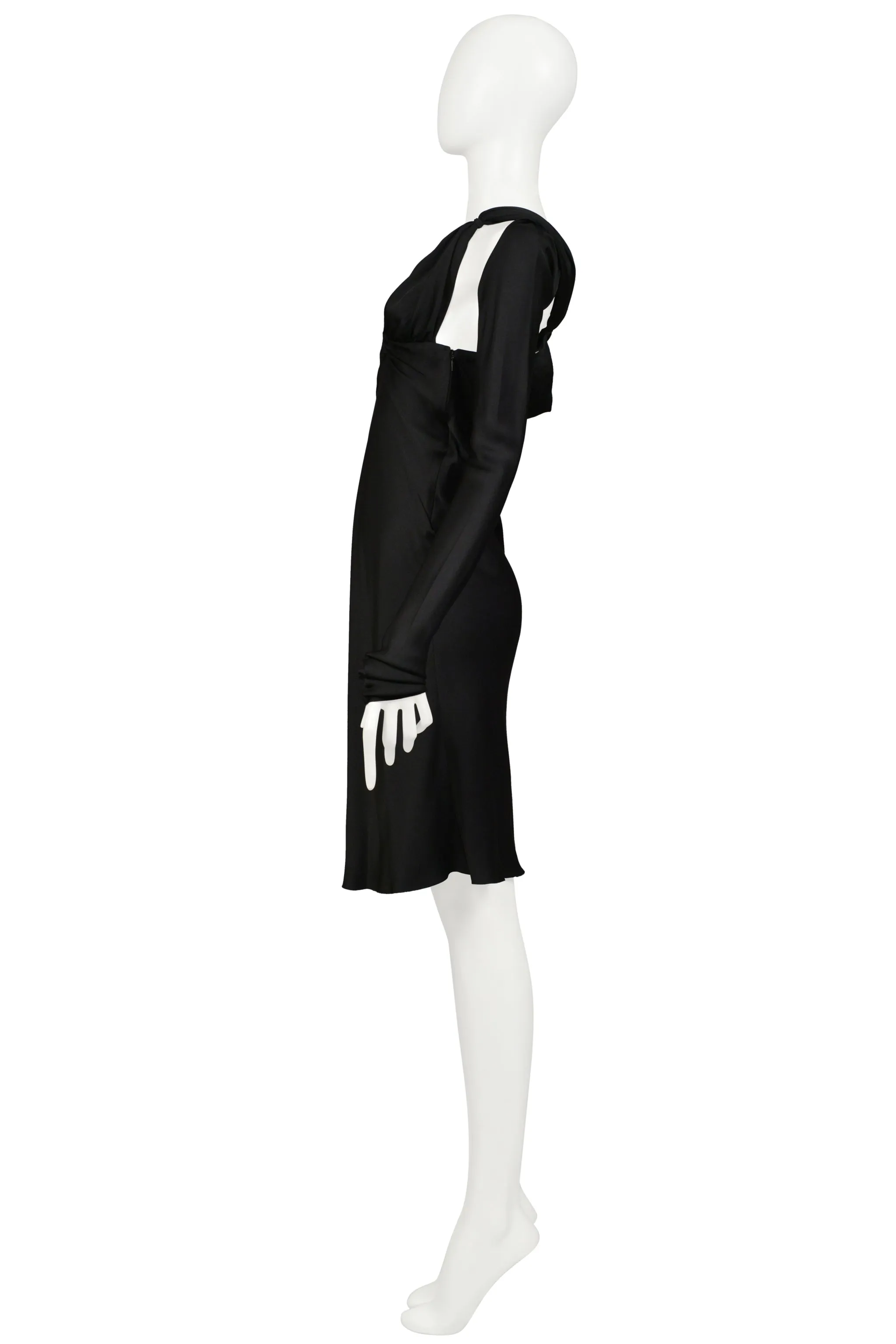 GUCCI BY TOM FORD BLACK CUTOUT HALTER DRESS WITH ATTACHED SLEEVES 2002