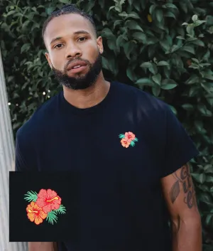 Hibiscus Embroidered Mens T-Shirt