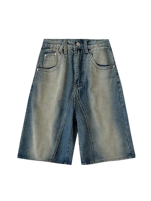 High Waisted Loose Gradient Split-Joint Denim Shorts Half Pants Shorts