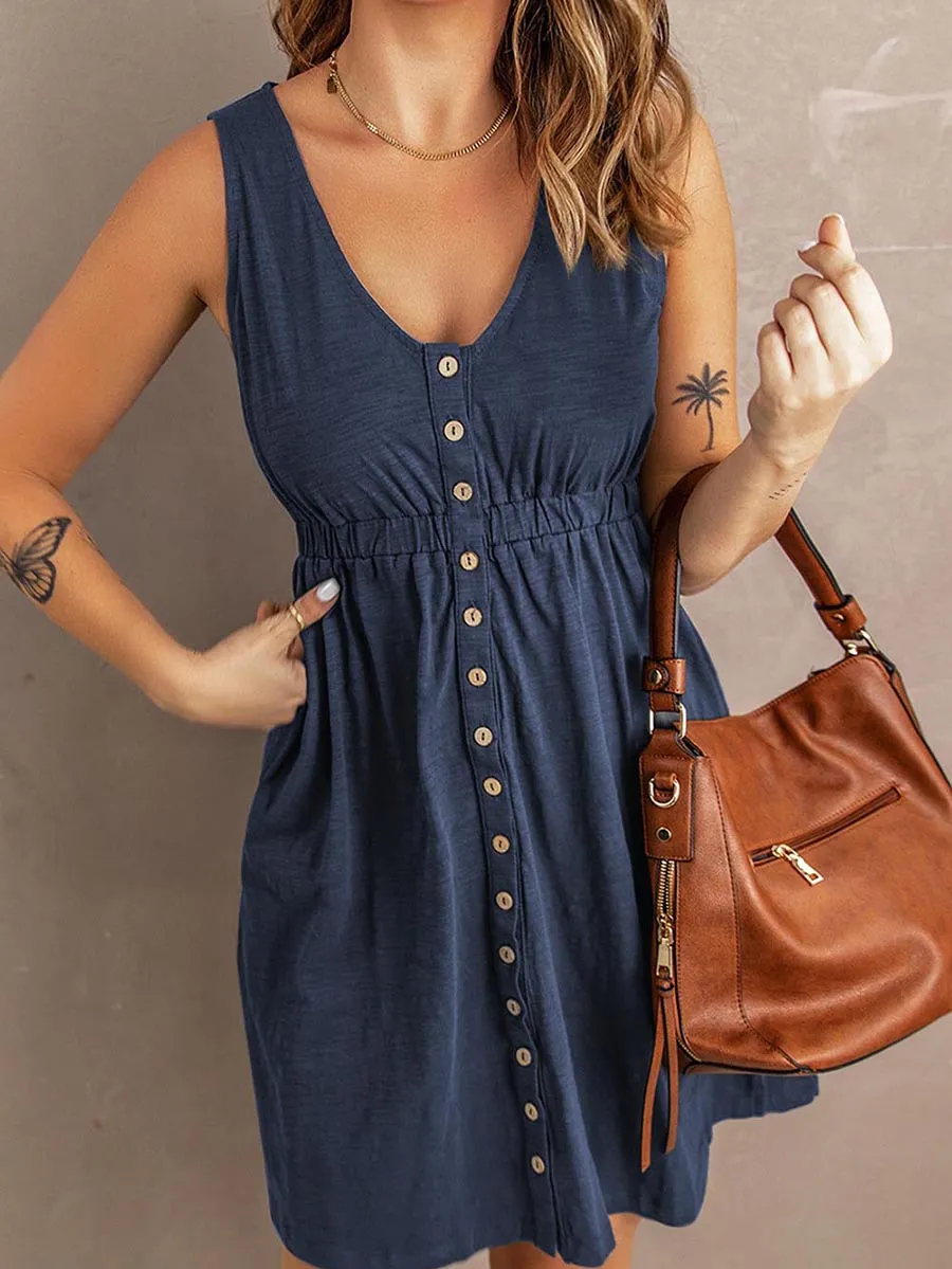 iForgirls Casual Buttons Vest Dress(9 Colors)