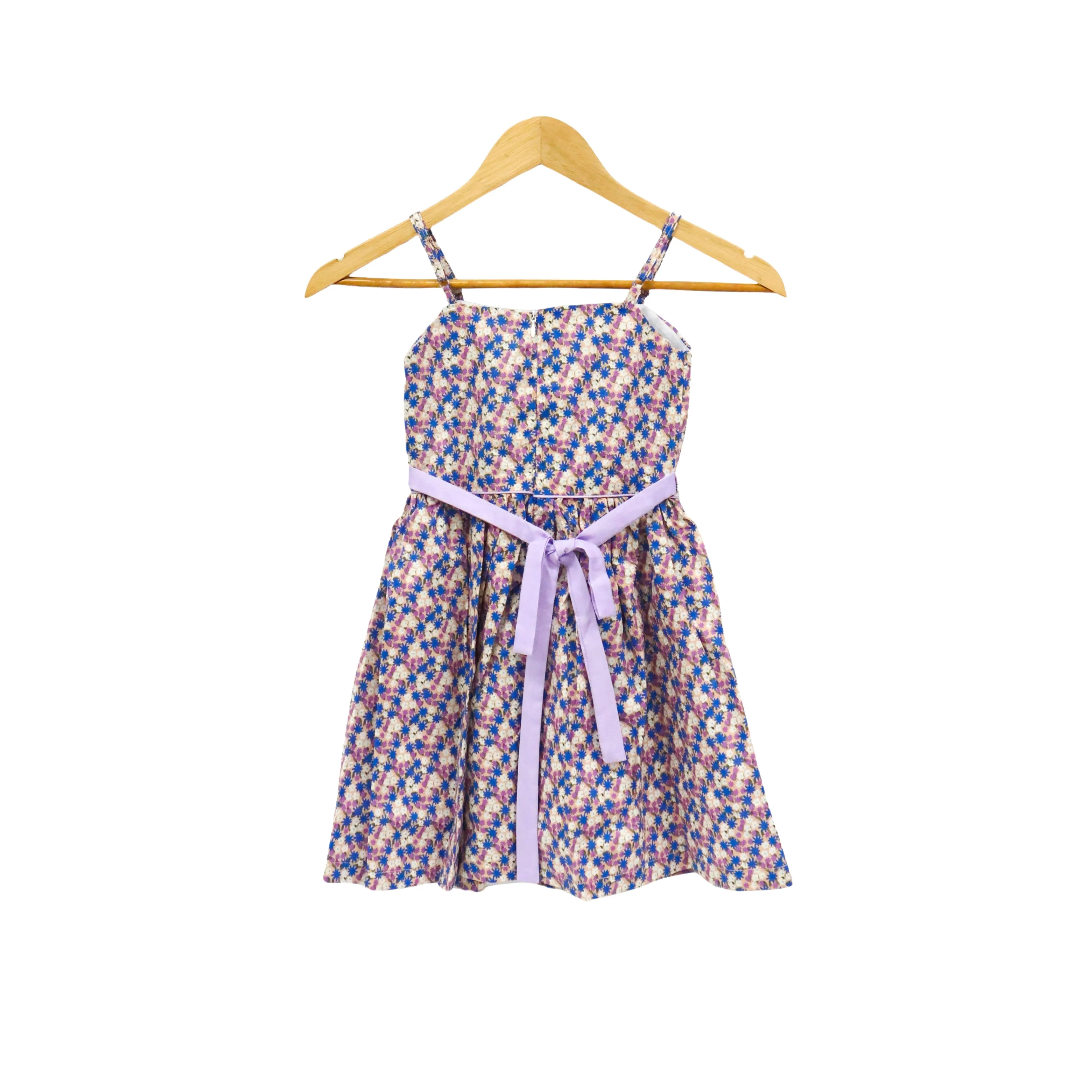 Kidscapade P. Square Neck with Ruffles Dress with Adjustable Strap and Floral Print - Peach