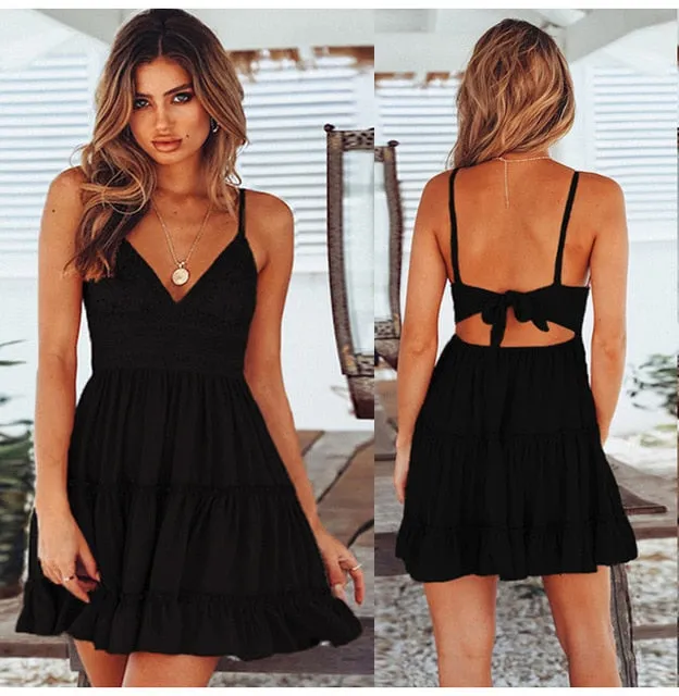 Lace Tie Back Dress - Black