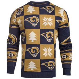 Los Angeles LA Rams Forever Collectibles Navy & Gold Knit Patches Ugly Sweater