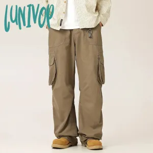 Lunivop 2000s fashion Japanese Retro Autumn Distressed Washed Overalls Casual Large Pocket Men's and Women's Loose Trousers