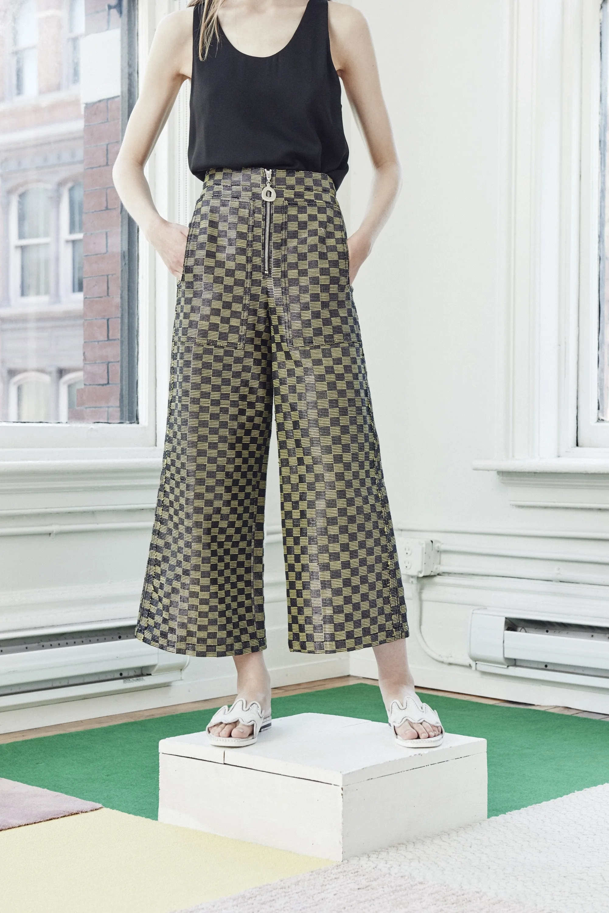 LUREX CHECK CROPPED WIDE LEG PANT