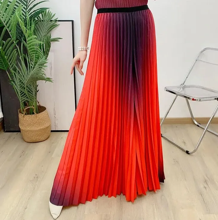 Miyake Pleated Gradient Top and Wide Leg Pants Set