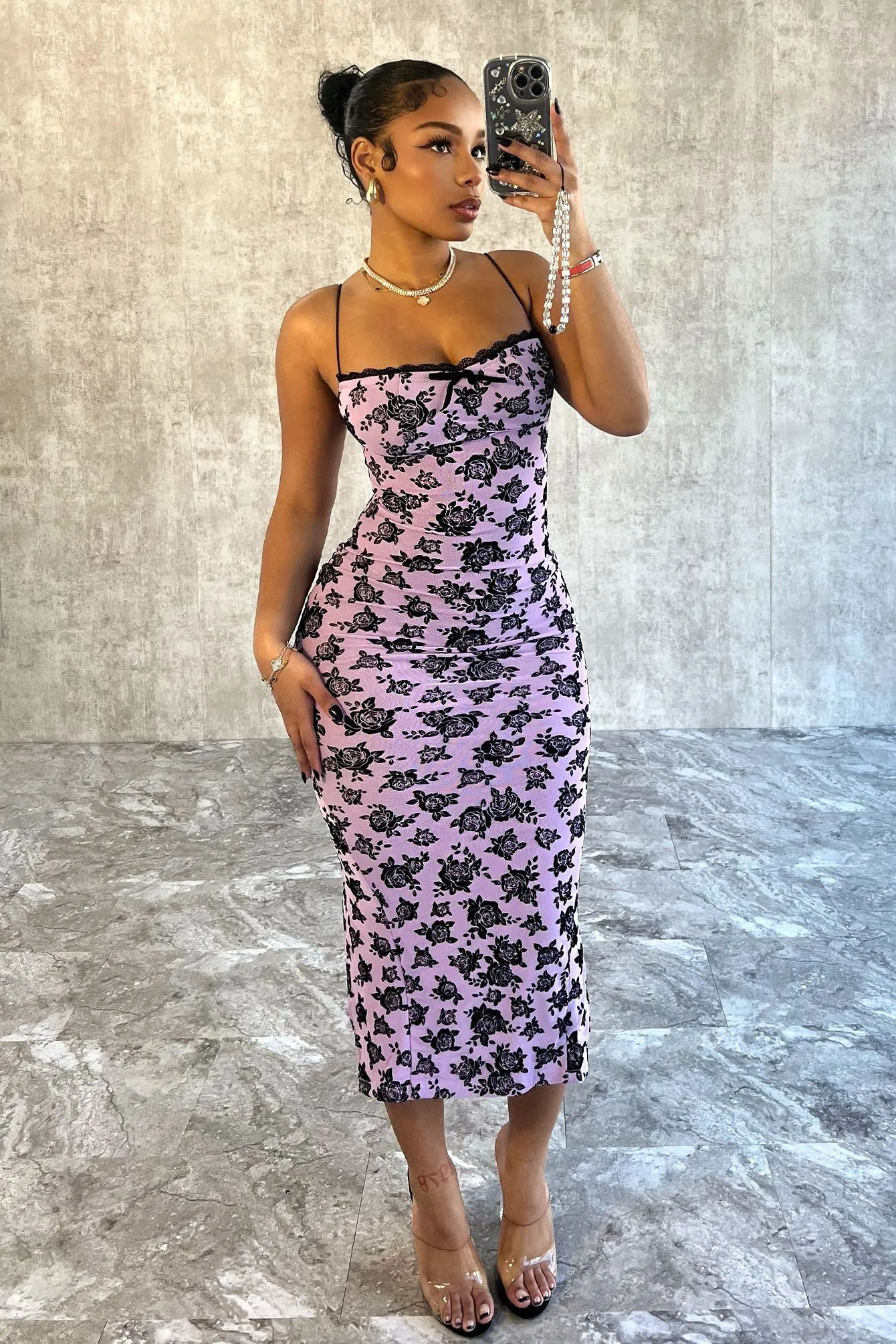 Naughty Violet Floral Midi Dress