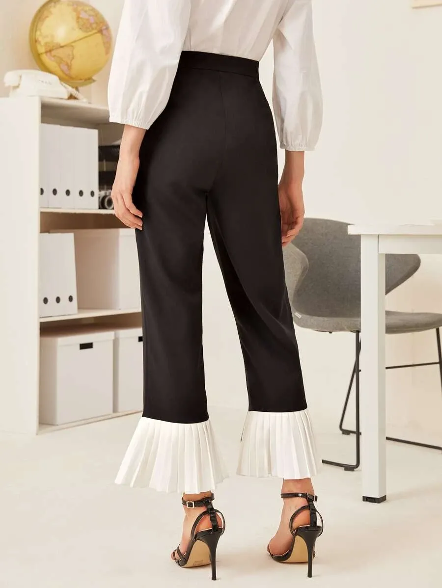 Pleated Hem Colorblock Pants