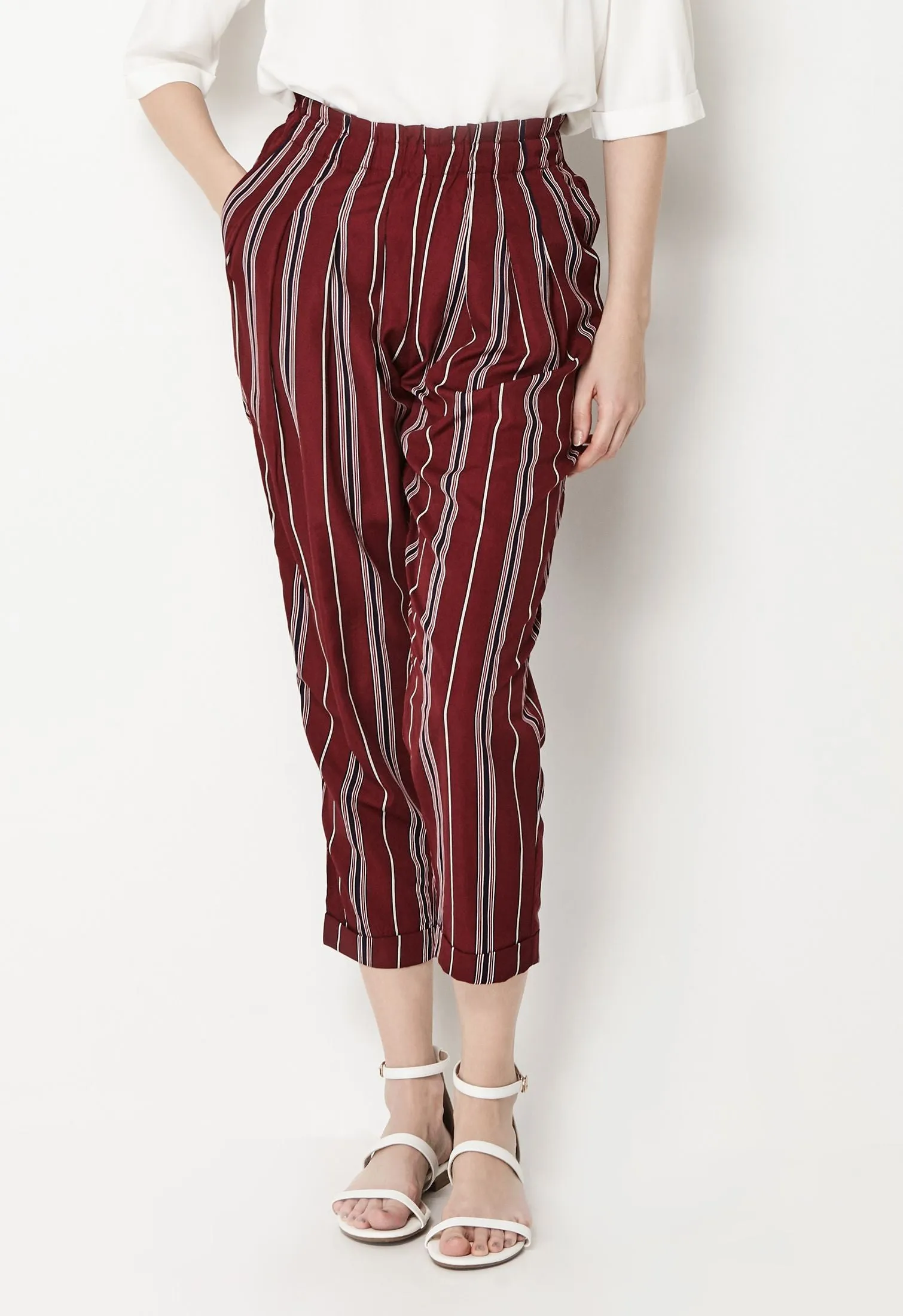 Rolled Elastic Striped Pants