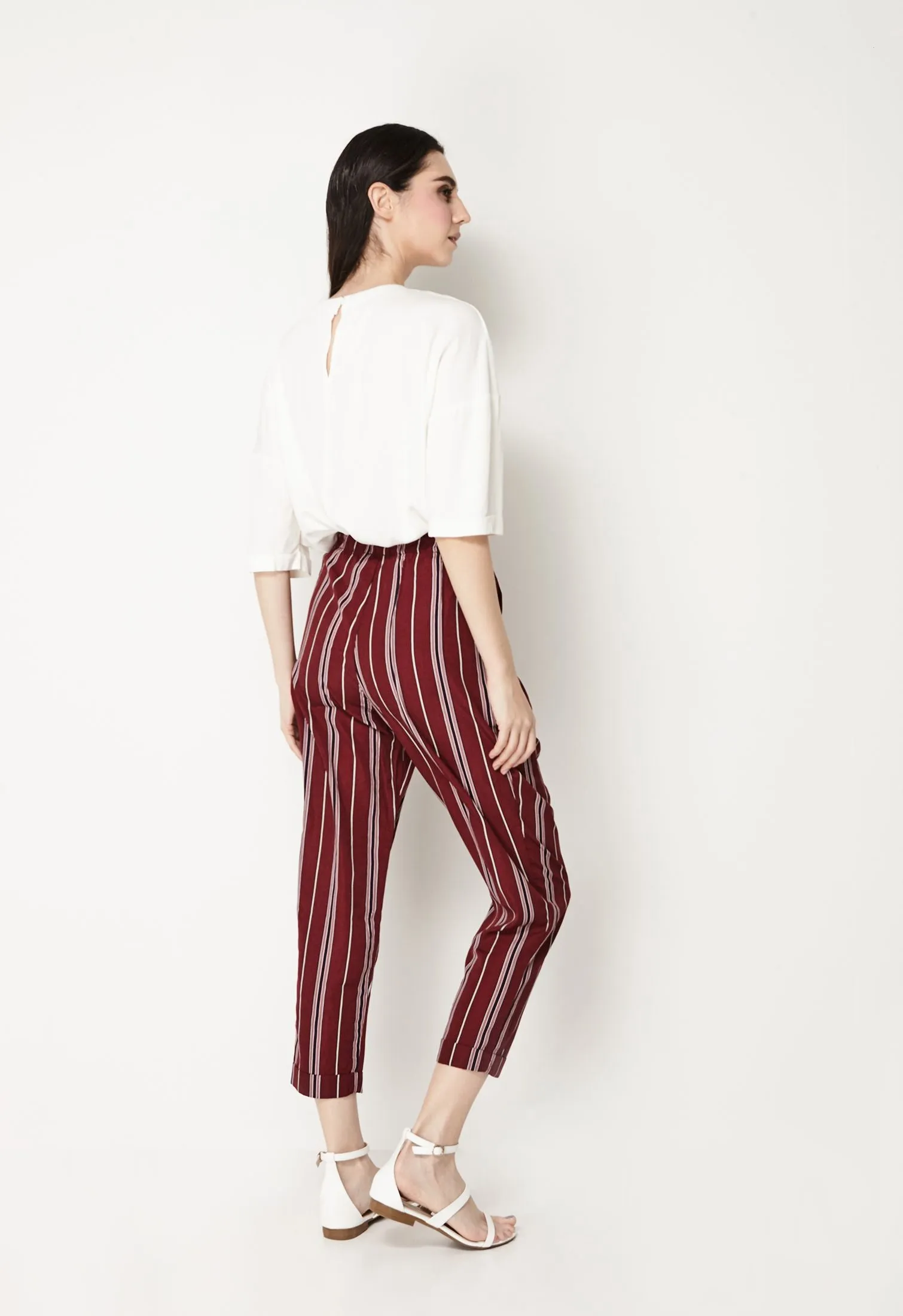 Rolled Elastic Striped Pants