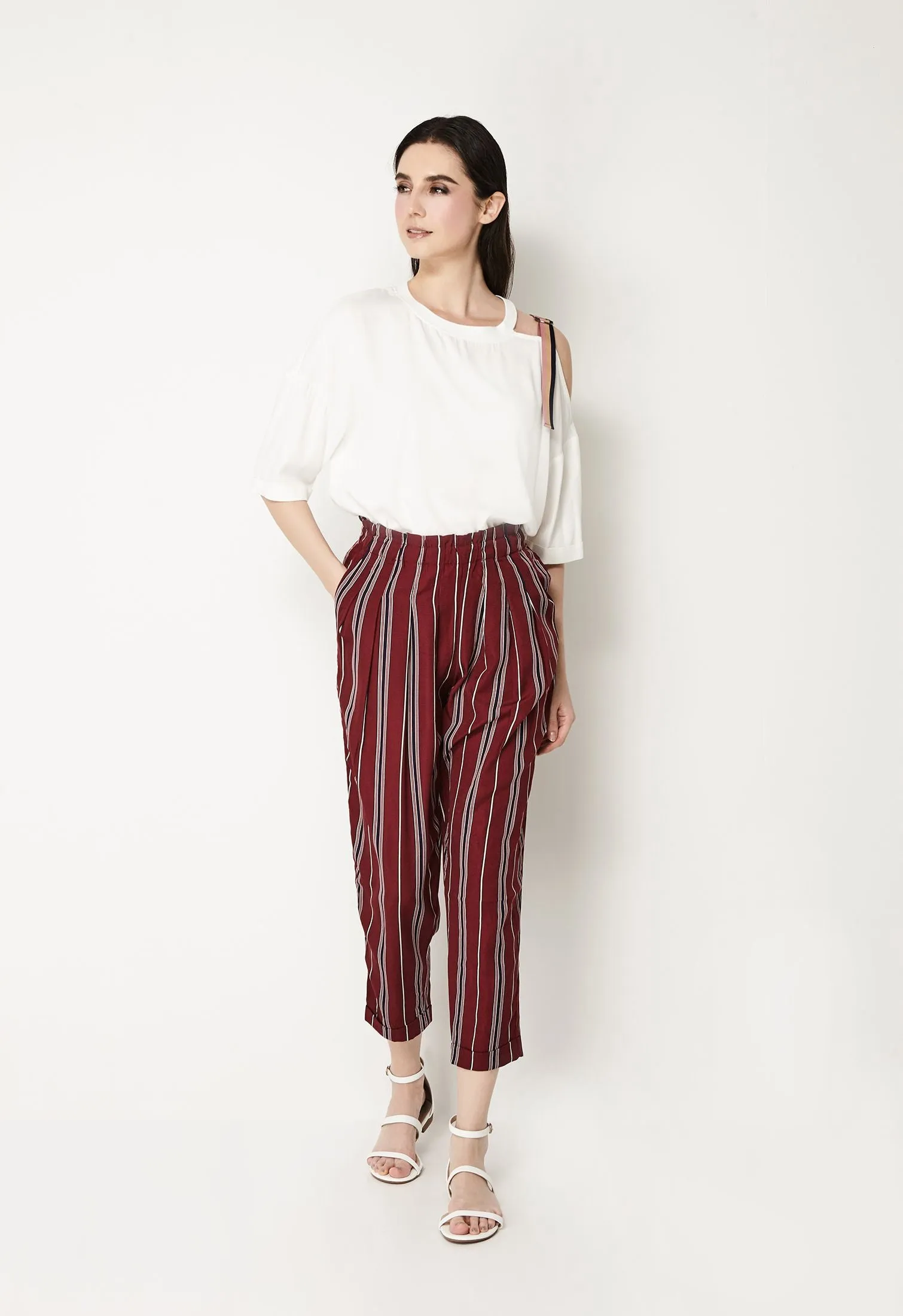 Rolled Elastic Striped Pants