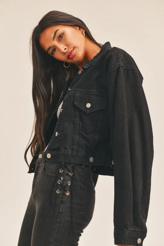 Sage The Label Tania Cropped Denim Jacket - Black