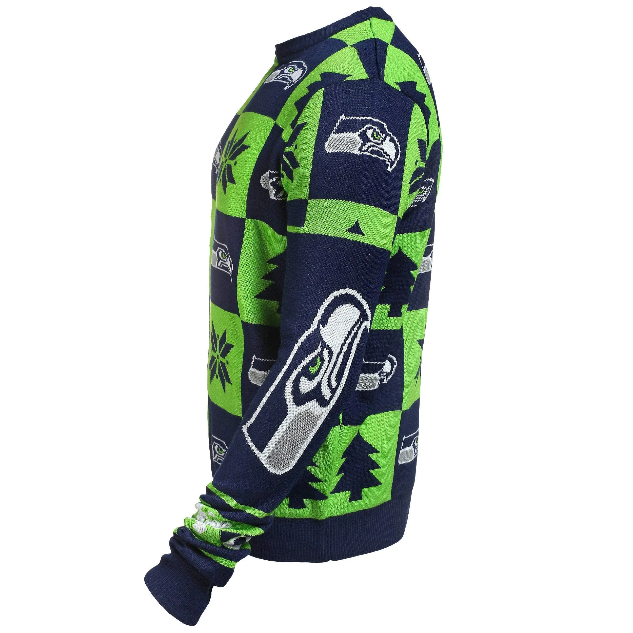 Seattle Seahawks NFL Forever Collectibles Navy & Green Knit Patches Ugly Sweater