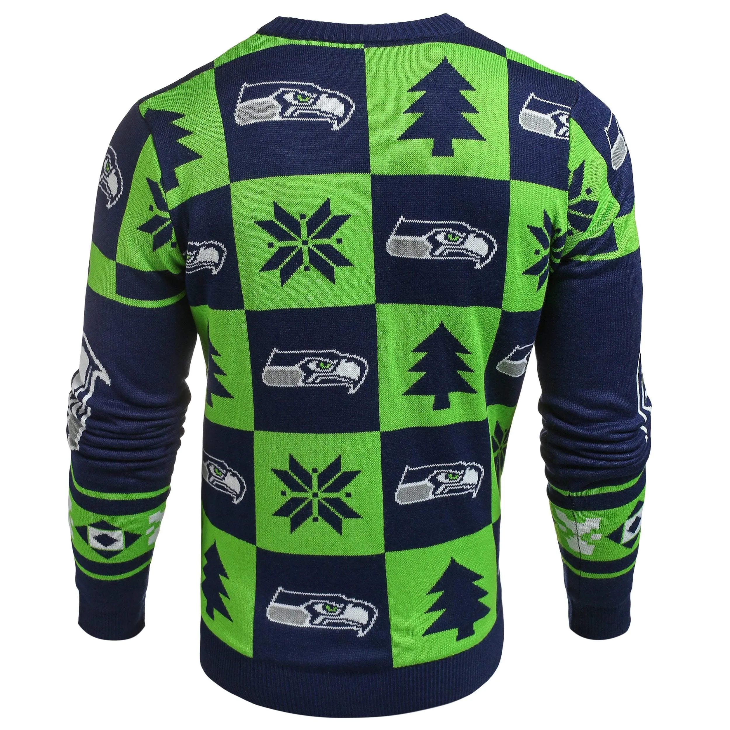 Seattle Seahawks NFL Forever Collectibles Navy & Green Knit Patches Ugly Sweater