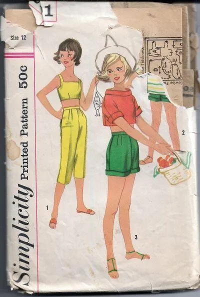 Simplicity 2101 Girls Shirt Crop Top Bra Pants Vintage Sewing Pattern 1950s