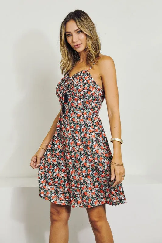 SLEEVELESS V NECK FLORAL DRESS