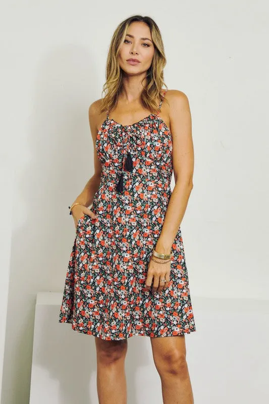 SLEEVELESS V NECK FLORAL DRESS