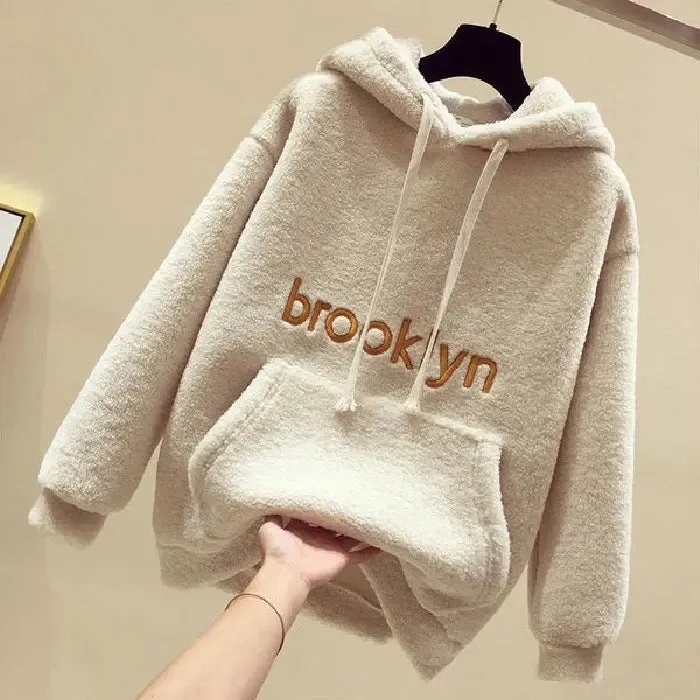 Student Loose Plus Fleece Hooded Sweater hoodie