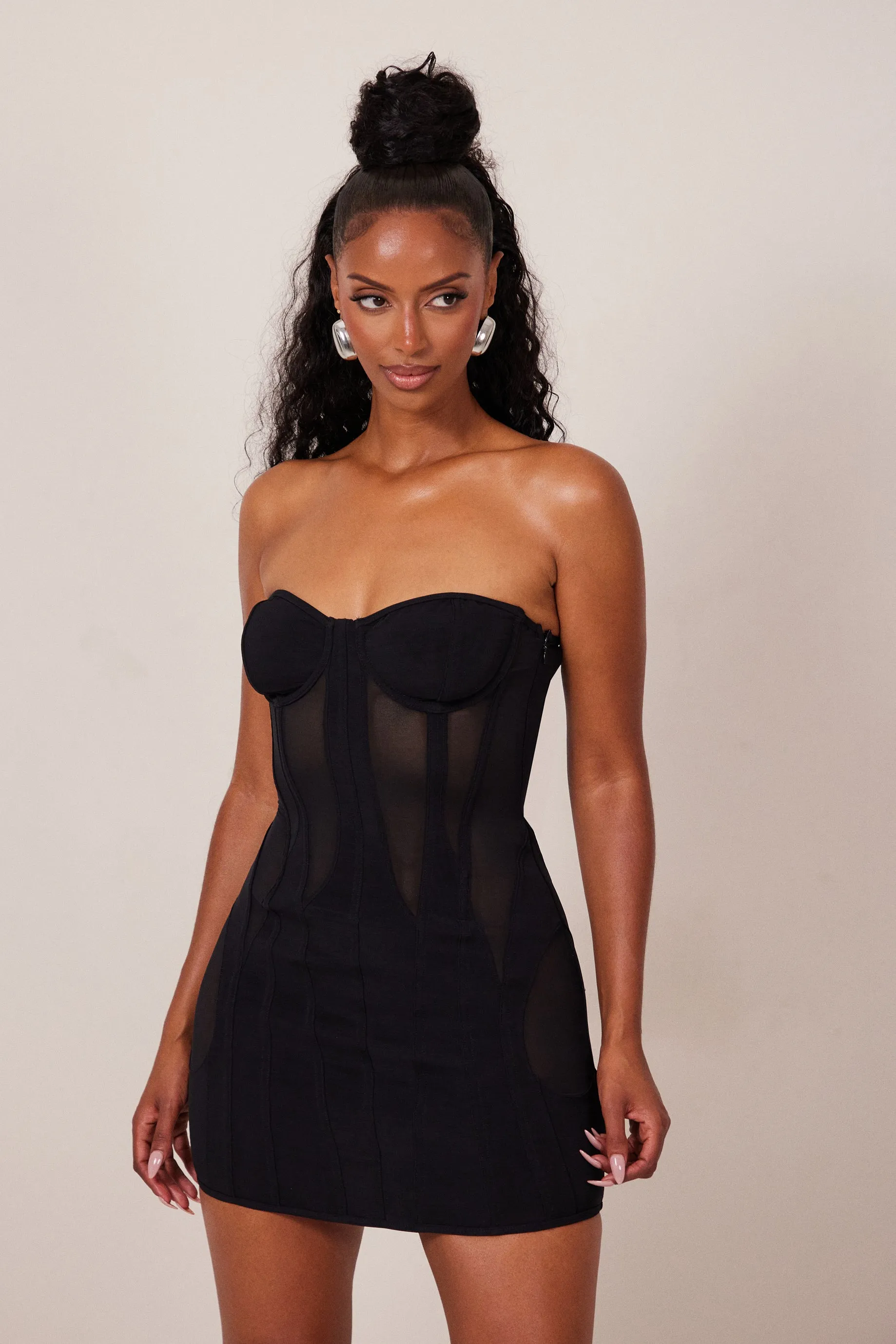 The mesh panel body dress - Black