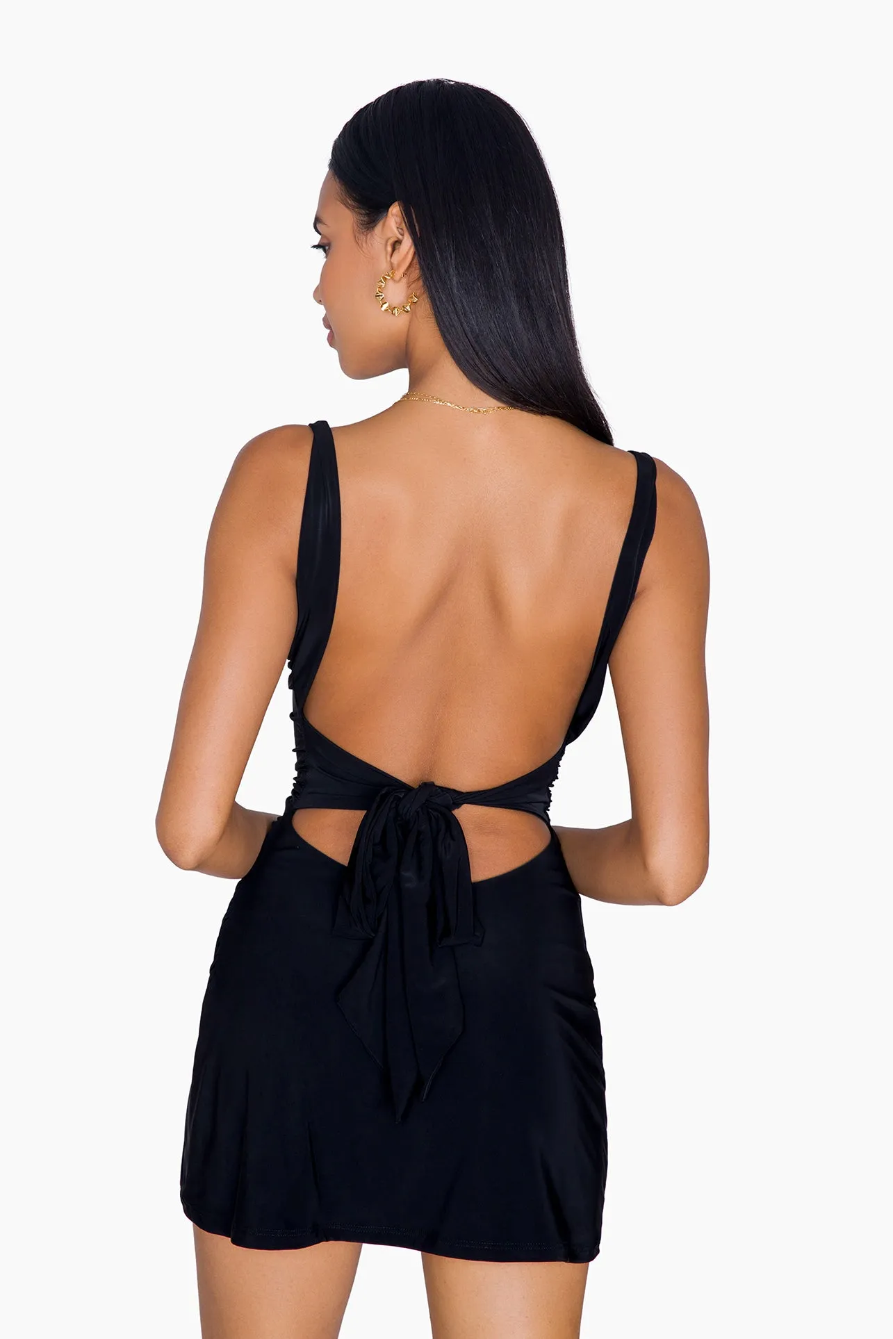 Tie Back Slit Mini Dress