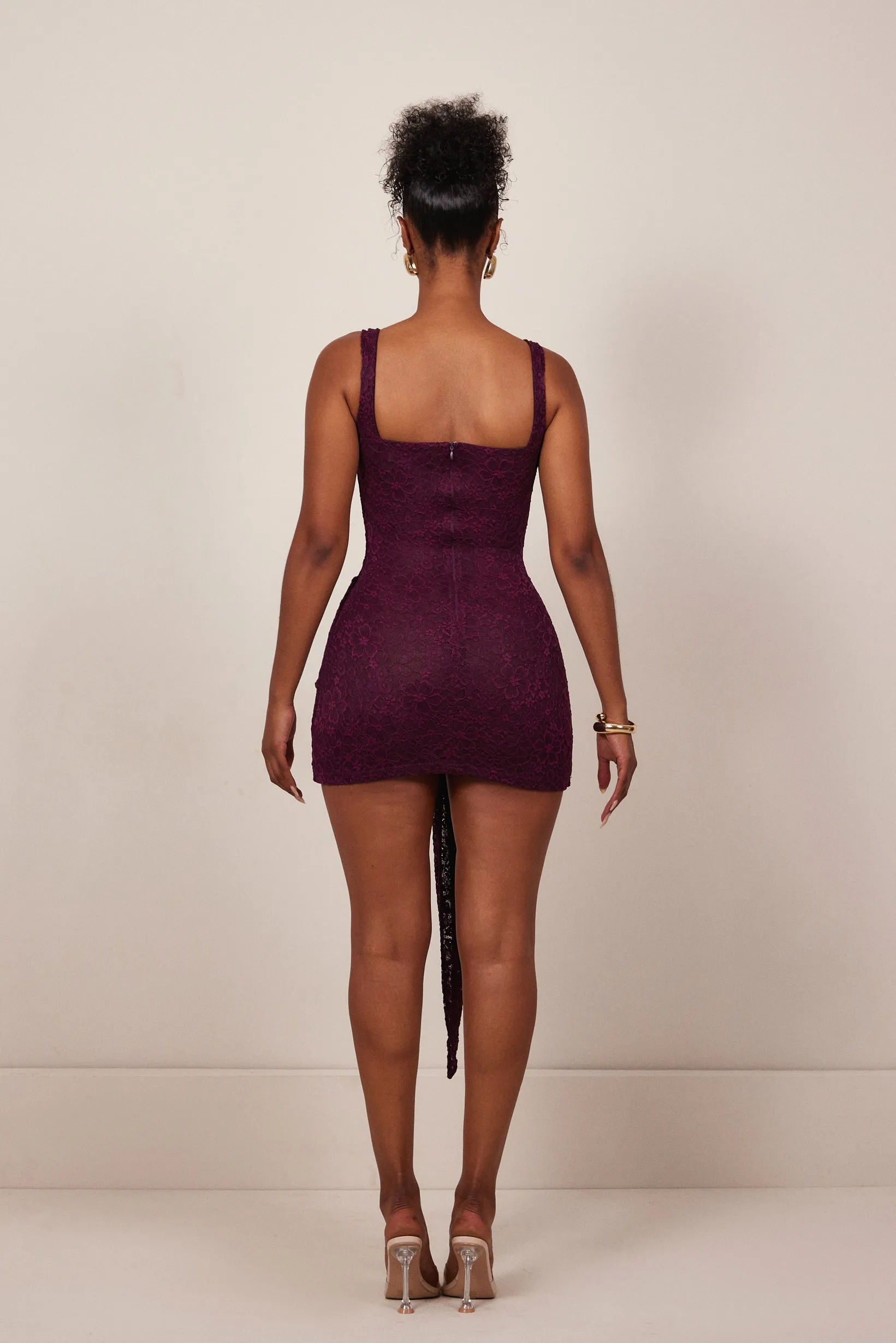 Tie Front Lace Mini - Plum