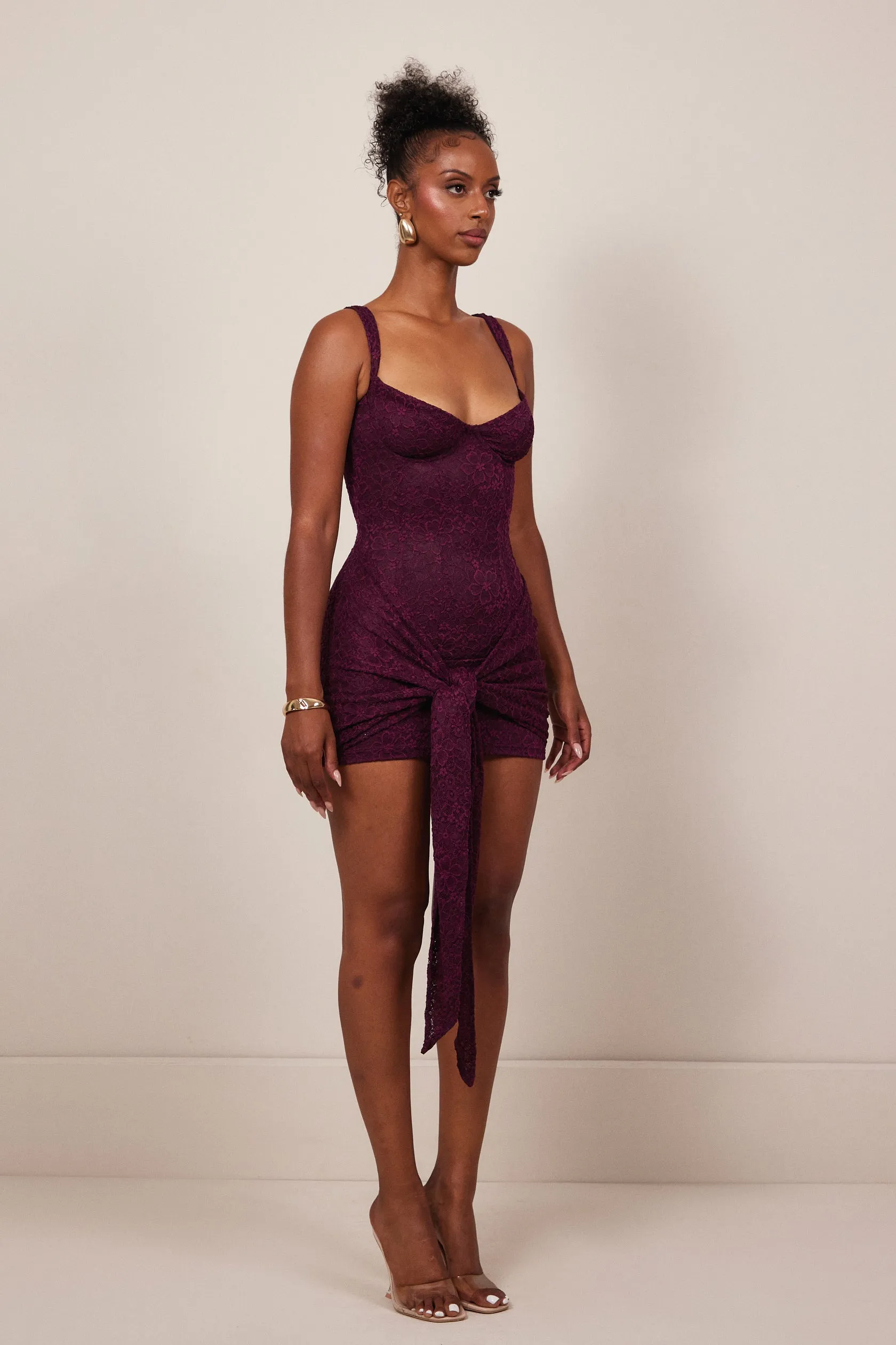 Tie Front Lace Mini - Plum