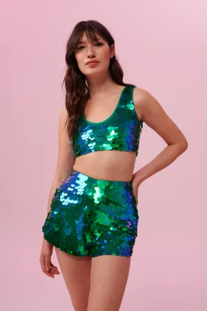 TWINKS SEQUIN CROP TOP - EMERALD