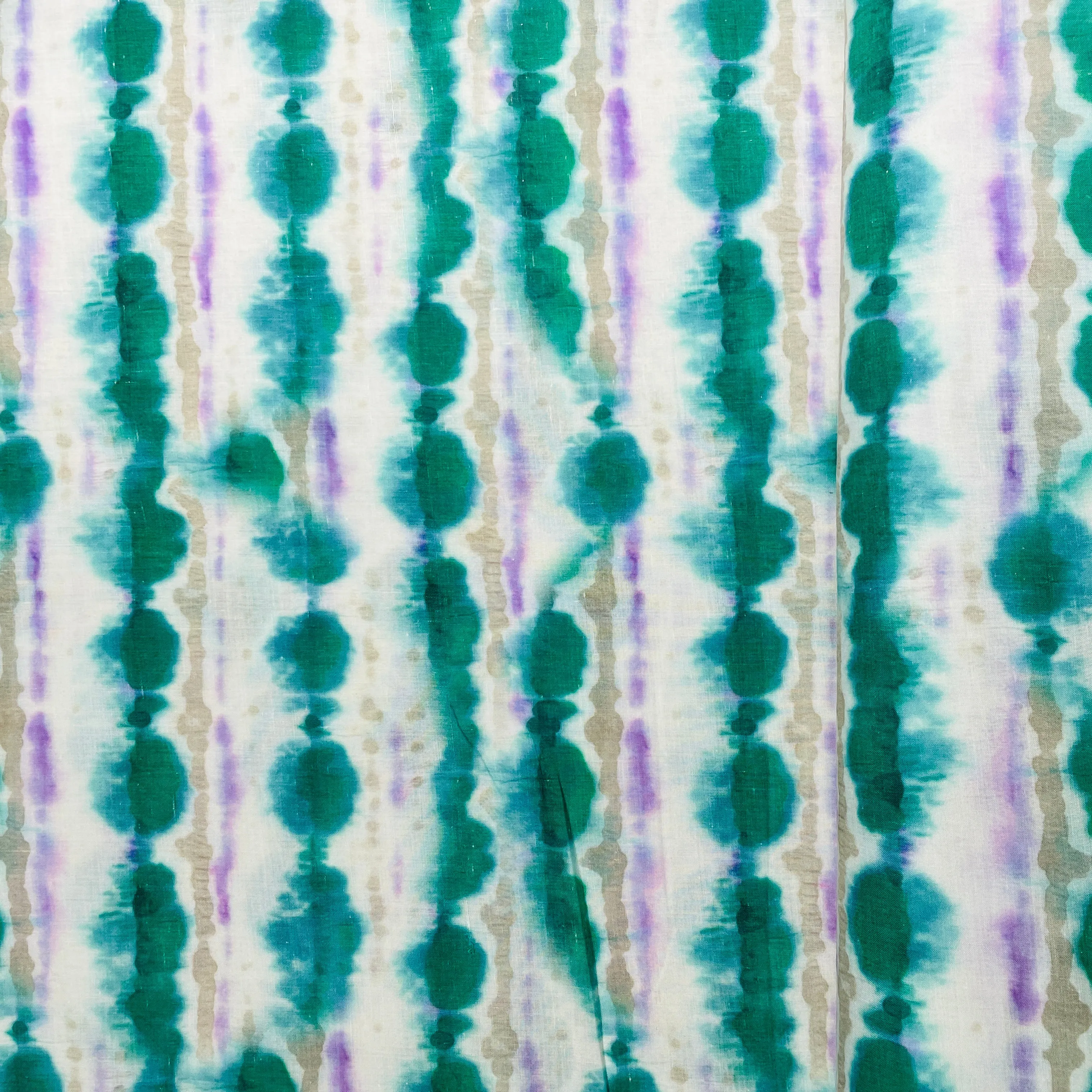 White & Green Tie & Dye Print Mulmul Fabric